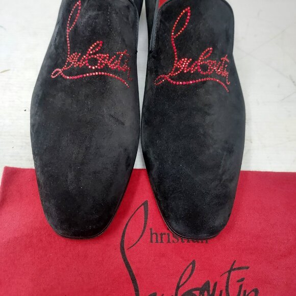 CHRISTIAN LOUBOUTIN Black Dandelion Strass Suede Logo Loafer - Picture 7 of 11